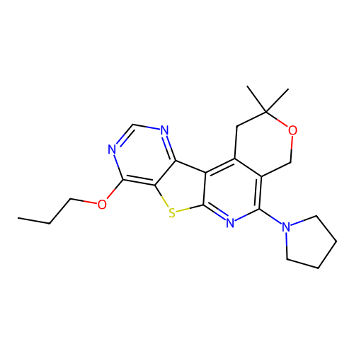 2,2-dimethyl-8-propoxy-5-(pyrrolidin-1-yl)-1,4-dihydro-2H-pyrano[4'',3'':4',5']pyrido[3',2':4,5]thieno[3,2-d]pyrimidine structure
