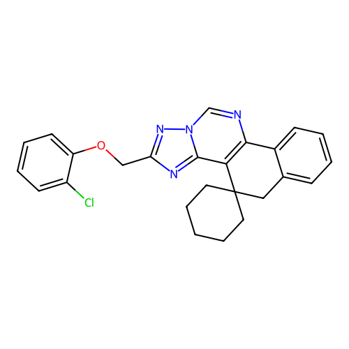 2-((2-chlorophenoxy)methyl)-5H-spiro[benzo[h][1,2,4]triazolo[1,5-c]quinazoline-4,1'-cyclohexane] structure