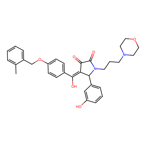 (4E)-4-[hydroxy-[4-[(2-methylphenyl)methoxy]phenyl]methylidene]-5-(3-hydroxyphenyl)-1-(3-morpholin-4-ylpropyl)pyrrolidine-2,3-dione structure