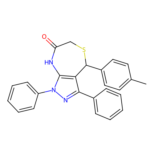 1,3-diphenyl-4-(p-tolyl)-6,8-dihydro-1H-pyrazolo[3,4-e][1,4]thiazepin-7(4H)-one structure