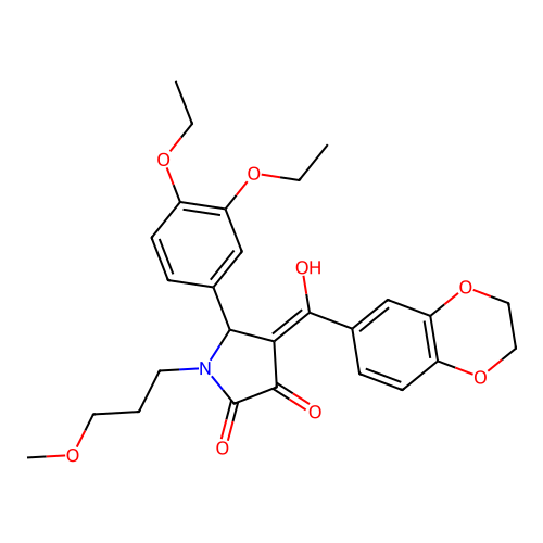 (4E)-5-(3,4-diethoxyphenyl)-4-[2,3-dihydro-1,4-benzodioxin-6-yl(hydroxy)methylidene]-1-(3-methoxypropyl)pyrrolidine-2,3-dione structure