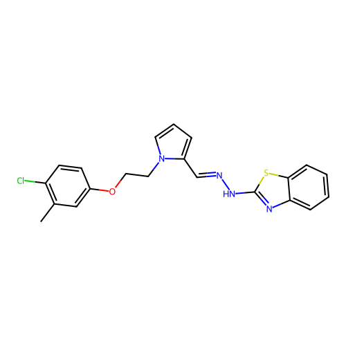 (2Z)-2-[(2E)-({1-[2-(4-chloro-3-methylphenoxy)ethyl]-1H-pyrrol-2-yl}methylidene)hydrazinylidene]-2,3-dihydro-1,3-benzothiazole structure