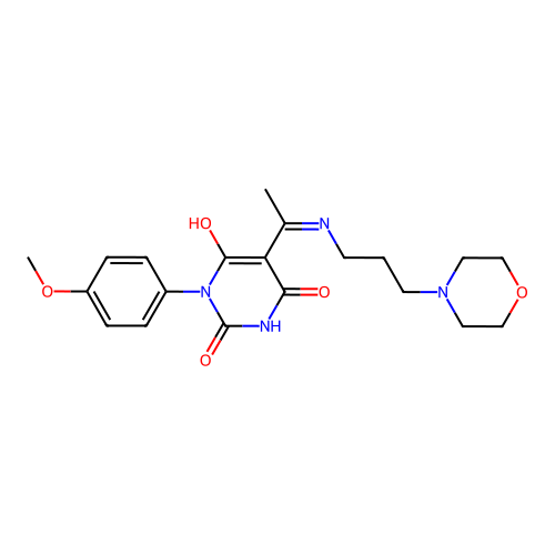 1-(4-methoxyphenyl)-5-[1-(3-morpholin-4-ylpropylamino)ethylidene]-1,3-diazinane-2,4,6-trione structure