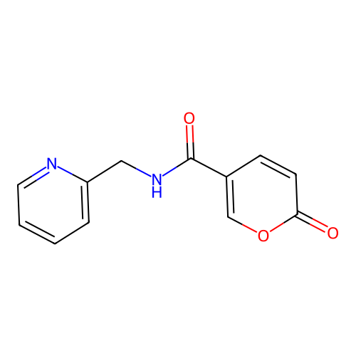 2-oxo-N-(pyridin-2-ylmethyl)-2H-pyran-5-carboxamide structure