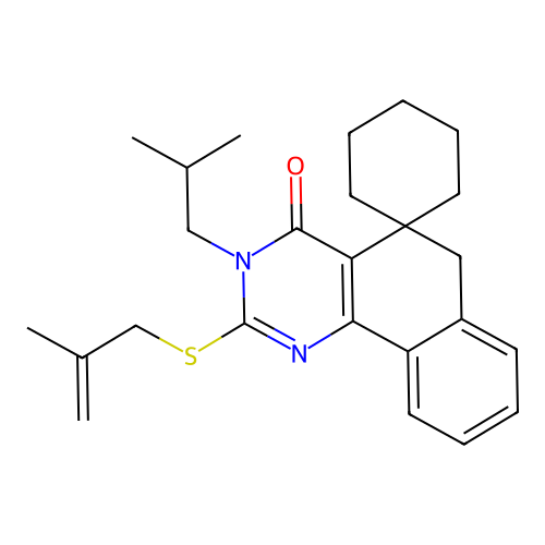 2-(2-methylprop-2-enylsulfanyl)-3-(2-methylpropyl)spiro[6H-benzo[h]quinazoline-5,1'-cyclohexane]-4-one structure
