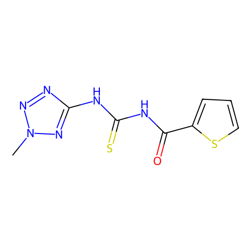 N-((2-methyl-2H-tetrazol-5-yl)carbamothioyl)thiophene-2-carboxamide structure