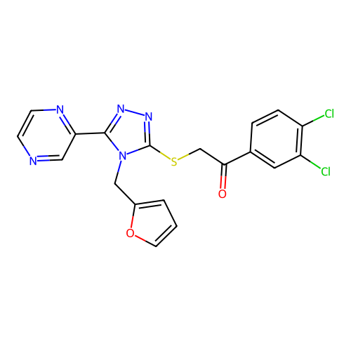 1-(3,4-dichlorophenyl)-2-((4-(furan-2-ylmethyl)-5-(pyrazin-2-yl)-4H-1,2,4-triazol-3-yl)thio)ethanone structure