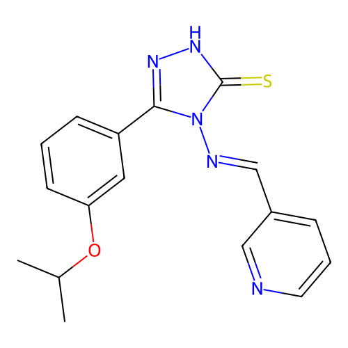 (E)-5-(3-isopropoxyphenyl)-4-((pyridin-3-ylmethylene)amino)-4H-1,2,4-triazole-3-thiol structure