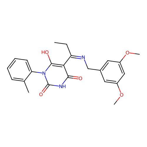 5-[1-[(3,5-dimethoxyphenyl)methylamino]propylidene]-1-(2-methylphenyl)-1,3-diazinane-2,4,6-trione structure