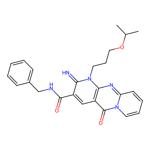 N-benzyl-2-imino-1-(3-isopropoxypropyl)-5-oxo-2,5-dihydro-1H-dipyrido[1,2-a:2',3'-d]pyrimidine-3-carboxamide structure