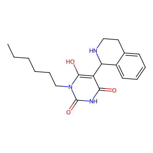3-hexyl-2,6-dihydroxy-5-(1,2,3,4-tetrahydroisoquinolin-1-yl)pyrimidin-4(3H)-one structure