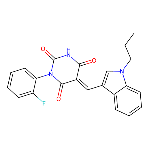 (5E)-1-(2-fluorophenyl)-5-[(1-propylindol-3-yl)methylidene]-1,3-diazinane-2,4,6-trione structure