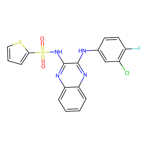 N-(3-((3-chloro-4-fluorophenyl)amino)quinoxalin-2-yl)thiophene-2-sulfonamide structure