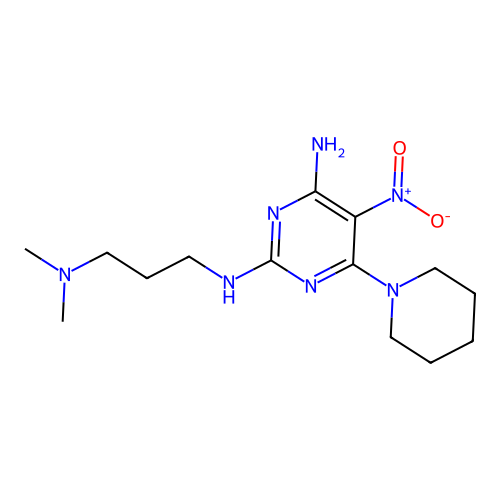 N~2~-[3-(dimethylamino)propyl]-5-nitro-6-(piperidin-1-yl)pyrimidine-2,4-diamine structure