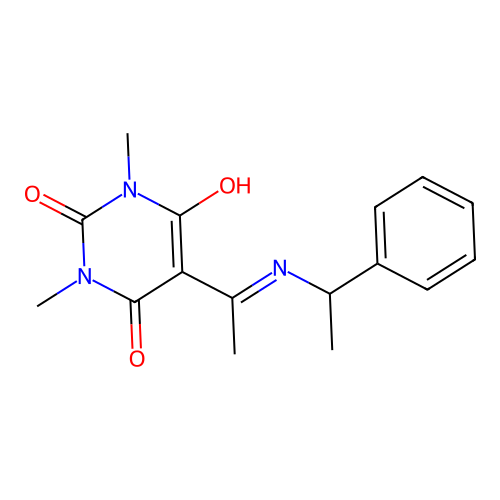 1,3-dimethyl-5-[1-(1-phenylethylamino)ethylidene]-1,3-diazinane-2,4,6-trione structure