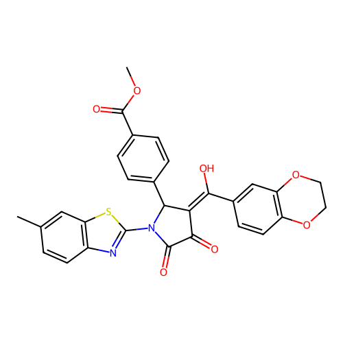 methyl 4-[(3E)-3-[2,3-dihydro-1,4-benzodioxin-6-yl(hydroxy)methylidene]-1-(6-methyl-1,3-benzothiazol-2-yl)-4,5-dioxopyrrolidin-2-yl]benzoate structure