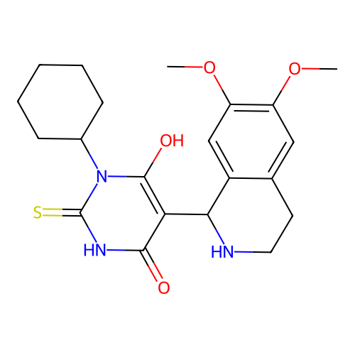 3-cyclohexyl-5-(6,7-dimethoxy-1,2,3,4-tetrahydroisoquinolin-1-yl)-6-hydroxy-2-thioxo-2,3-dihydropyrimidin-4(1H)-one structure