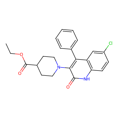 ethyl 1-(6-chloro-2-oxo-4-phenyl-1,2-dihydroquinolin-3-yl)piperidine-4-carboxylate structure