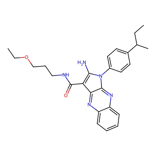 2-amino-1-(4-butan-2-ylphenyl)-N-(3-ethoxypropyl)pyrrolo[3,2-b]quinoxaline-3-carboxamide structure