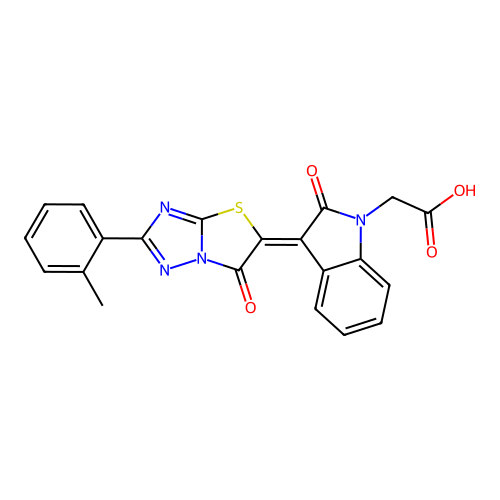 (Z)-2-(2-oxo-3-(6-oxo-2-(o-tolyl)thiazolo[3,2-b][1,2,4]triazol-5(6H)-ylidene)indolin-1-yl)acetic acid structure