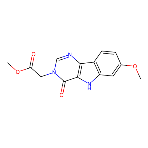 methyl (7-methoxy-4-oxo-4,5-dihydro-3H-pyrimido[5,4-b]indol-3-yl)acetate structure