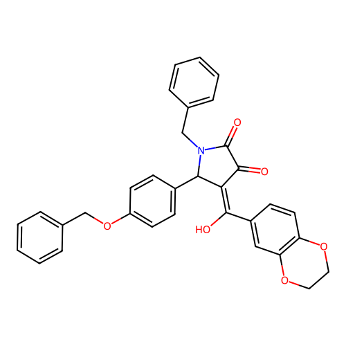 (4E)-1-benzyl-4-[2,3-dihydro-1,4-benzodioxin-6-yl(hydroxy)methylidene]-5-(4-phenylmethoxyphenyl)pyrrolidine-2,3-dione structure