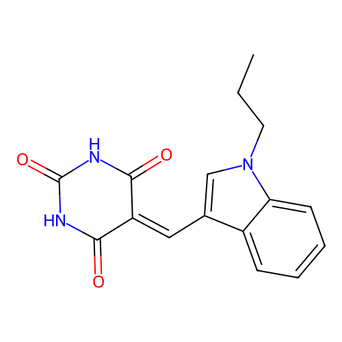 (5Z)-2,6-dihydroxy-5-[(1-propyl-1H-indol-3-yl)methylidene]pyrimidin-4(5H)-one structure