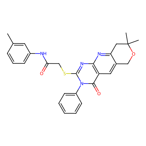 2-[(8,8-dimethyl-4-oxo-3-phenyl-3,6,8,9-tetrahydro-4H-pyrano[3',4':5,6]pyrido[2,3-d]pyrimidin-2-yl)sulfanyl]-N-(3-methylphenyl)acetamide structure