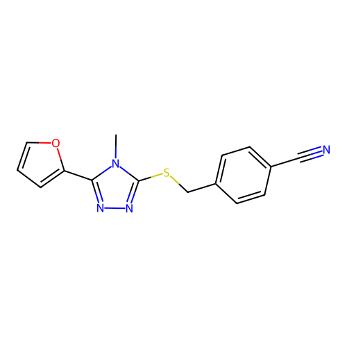 4-({[5-(furan-2-yl)-4-methyl-4H-1,2,4-triazol-3-yl]sulfanyl}methyl)benzonitrile structure