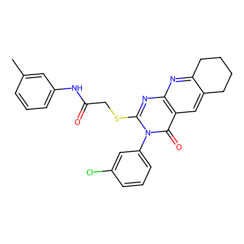 2-((3-(3-chlorophenyl)-4-oxo-3,4,6,7,8,9-hexahydropyrimido[4,5-b]quinolin-2-yl)thio)-N-(m-tolyl)acetamide structure
