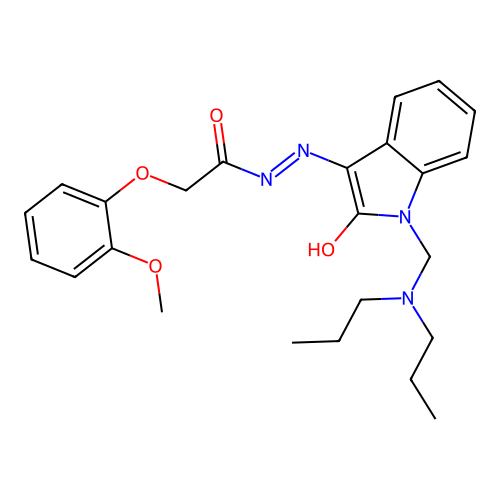 N-[[1-[(dipropylamino)methyl]-2-oxo-indol-3-ylidene]amino]-2-(2-methoxyphenoxy)acetamide structure