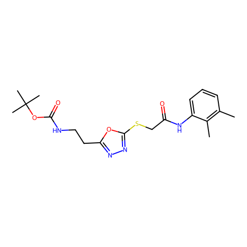 (2-{5-[(2,3-Dimethyl-phenylcarbamoyl)-methylsulfanyl]-[1,3,4]oxadiazol-2-yl}-ethyl)-carbamic acid  tert-butyl ester structure