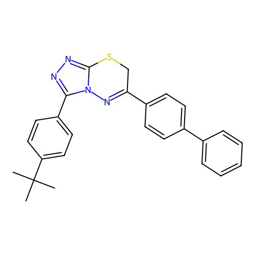 3-(4-tert-butylphenyl)-6-(4-phenylphenyl)-7H-[1,2,4]triazolo[3,4-b][1,3,4]thiadiazine structure