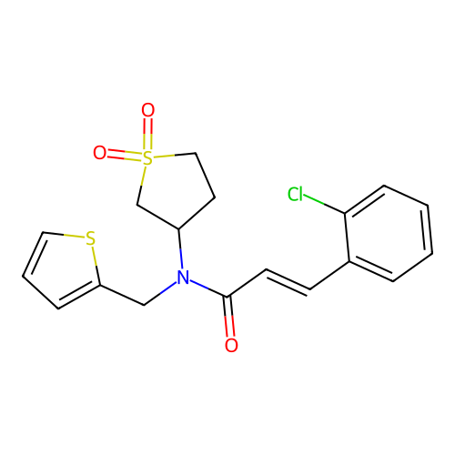 (2E)-3-(2-chlorophenyl)-N-(1,1-dioxidotetrahydrothiophen-3-yl)-N-(thiophen-2-ylmethyl)prop-2-enamide structure
