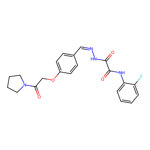 (Z)-N-(2-fluorophenyl)-2-oxo-2-(2-(4-(2-oxo-2-(pyrrolidin-1-yl)ethoxy)benzylidene)hydrazinyl)acetamide structure