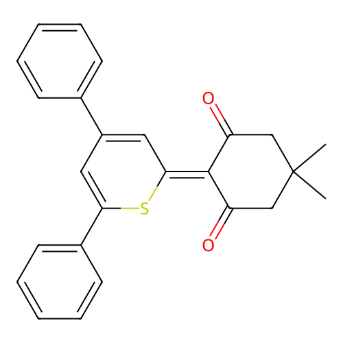 2-(4,6-diphenyl-2H-thiopyran-2-ylidene)-5,5-dimethylcyclohexane-1,3-dione structure