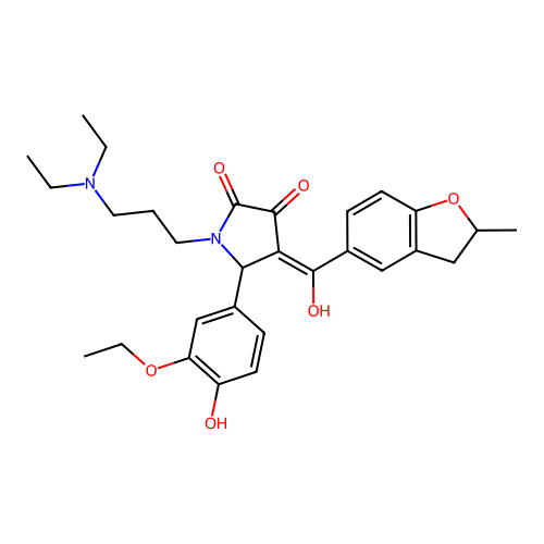 (4E)-1-[3-(diethylamino)propyl]-5-(3-ethoxy-4-hydroxyphenyl)-4-[hydroxy-(2-methyl-2,3-dihydro-1-benzofuran-5-yl)methylidene]pyrrolidine-2,3-dione structure