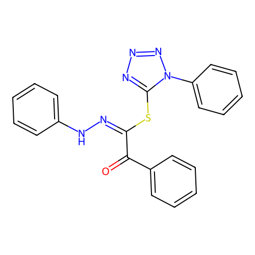 1-phenyl-1H-tetrazol-5-yl (1E)-2-oxo-N,2-diphenylethanehydrazonothioate structure