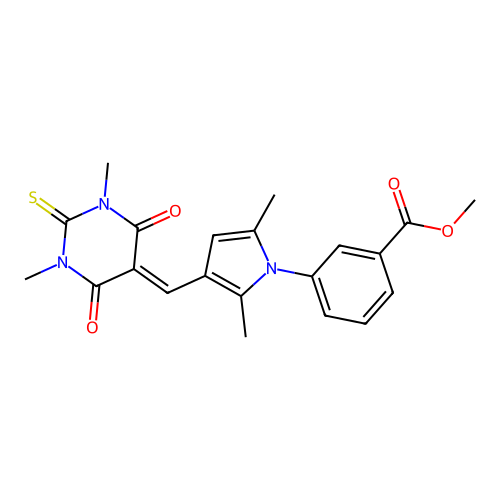 methyl 3-(3-((1,3-dimethyl-4,6-dioxo-2-thioxotetrahydropyrimidin-5(2H)-ylidene)methyl)-2,5-dimethyl-1H-pyrrol-1-yl)benzoate structure