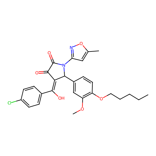 (4E)-4-[(4-chlorophenyl)(hydroxy)methylidene]-5-[3-methoxy-4-(pentyloxy)phenyl]-1-(5-methyl-1,2-oxazol-3-yl)pyrrolidine-2,3-dione structure