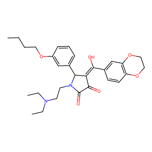 (4E)-5-(3-butoxyphenyl)-1-(2-diethylaminoethyl)-4-[2,3-dihydro-1,4-benzodioxin-6-yl(hydroxy)methylidene]pyrrolidine-2,3-dione structure