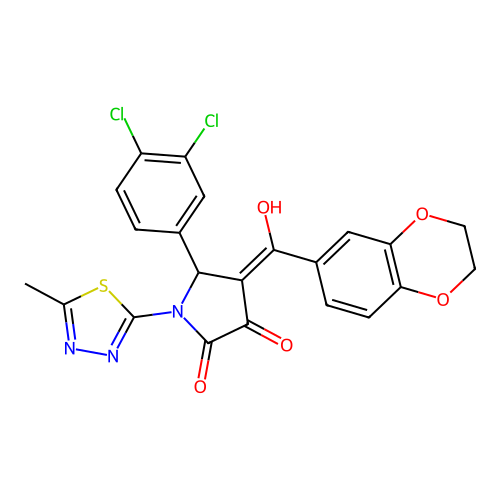 (4E)-5-(3,4-dichlorophenyl)-4-[2,3-dihydro-1,4-benzodioxin-6-yl(hydroxy)methylidene]-1-(5-methyl-1,3,4-thiadiazol-2-yl)pyrrolidine-2,3-dione structure