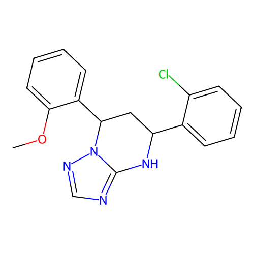 5-(2-chlorophenyl)-7-(2-methoxyphenyl)-4,5,6,7-tetrahydro[1,2,4]triazolo[1,5-a]pyrimidine structure