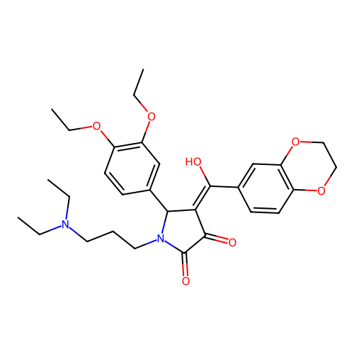 (4E)-5-(3,4-diethoxyphenyl)-1-[3-(diethylamino)propyl]-4-[2,3-dihydro-1,4-benzodioxin-6-yl(hydroxy)methylidene]pyrrolidine-2,3-dione structure