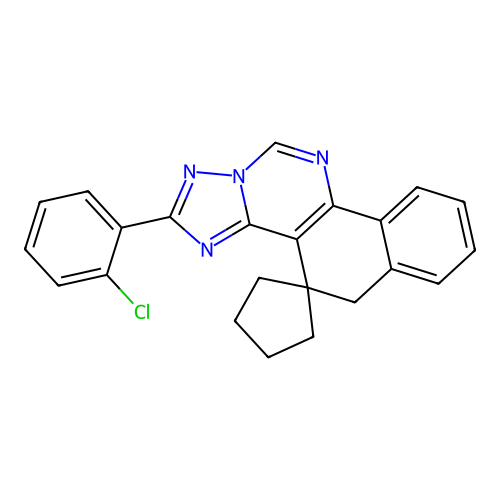 2-(2-chlorophenyl)-5H-spiro[benzo[h][1,2,4]triazolo[1,5-c]quinazoline-4,1'-cyclopentane] structure