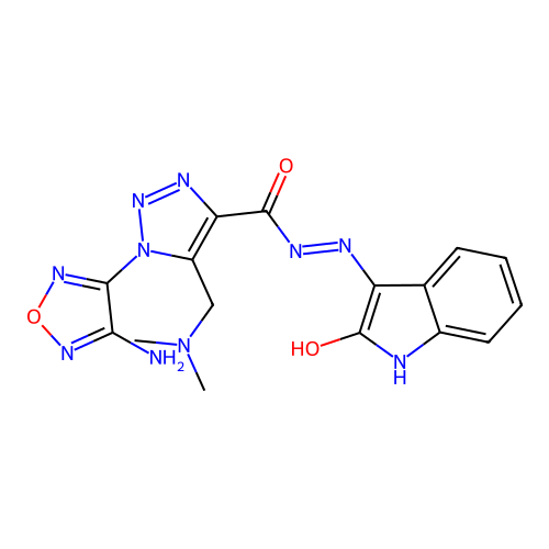 (Z)-1-(4-amino-1,2,5-oxadiazol-3-yl)-5-((dimethylamino)methyl)-N'-(2-oxoindolin-3-ylidene)-1H-1,2,3-triazole-4-carbohydrazide structure