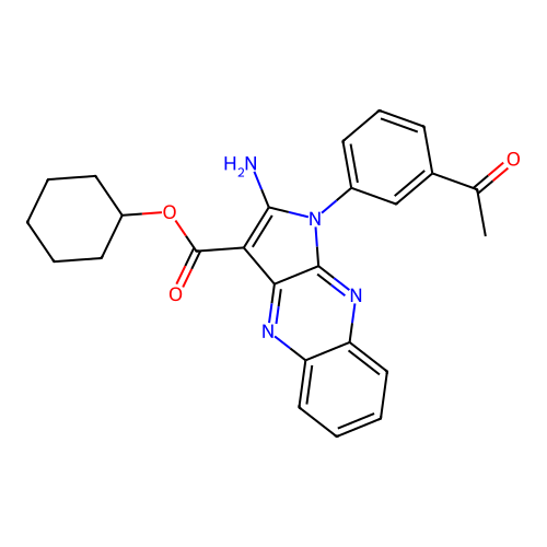 cyclohexyl 1-(3-acetylphenyl)-2-amino-1H-pyrrolo[2,3-b]quinoxaline-3-carboxylate structure
