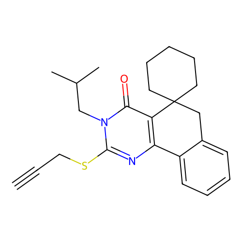 3-(2-methylpropyl)-2-(prop-2-yn-1-ylsulfanyl)-3H-spiro[benzo[h]quinazoline-5,1'-cyclohexan]-4(6H)-one structure