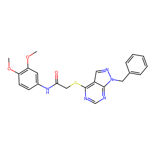 2-((1-benzyl-1H-pyrazolo[3,4-d]pyrimidin-4-yl)thio)-N-(3,4-dimethoxyphenyl)acetamide structure