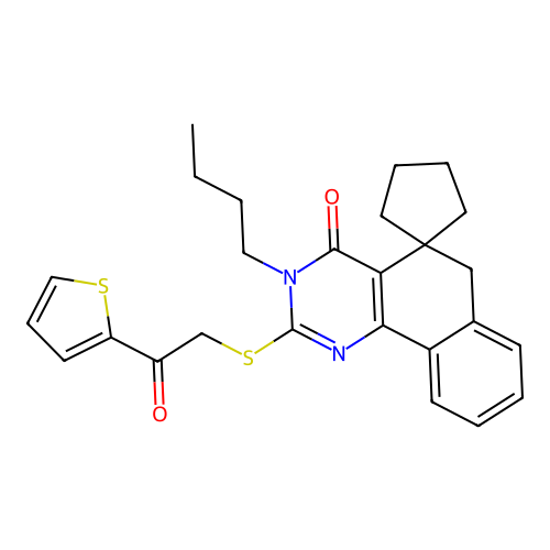 3-butyl-2-((2-oxo-2-(thiophen-2-yl)ethyl)thio)-3H-spiro[benzo[h]quinazoline-5,1'-cyclopentan]-4(6H)-one structure